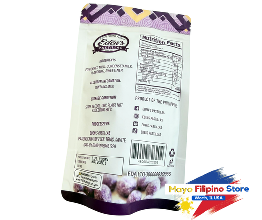 Eden Pastillas Ube Macapuno 200g Back Nutrition Facts