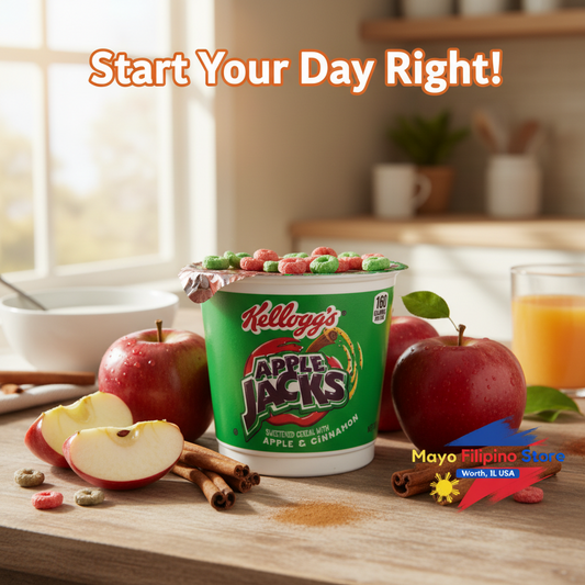 Kellogg's Apple Jacks cereal cup with green label on a white background