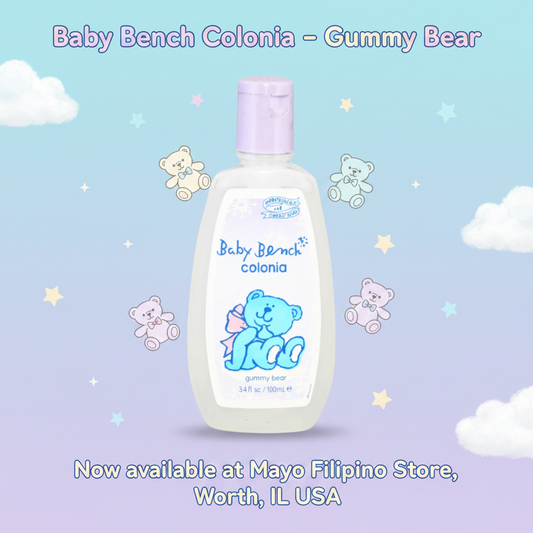Baby Branch Colonia gummy soap in a 3.4 oz white plastic bottle with a lavender cap, featuring a blue teddy bear illustration on the label.