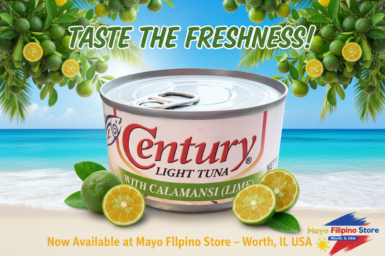 Can of Century Light Tuna with Calamansi Lime on a white background
