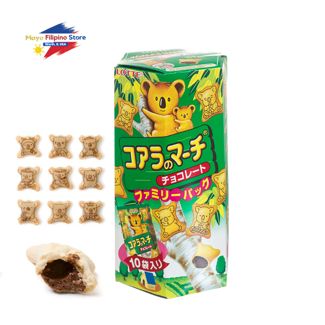 Box of Lotté Koala March chocolate with individual pieces displayed on a white background.