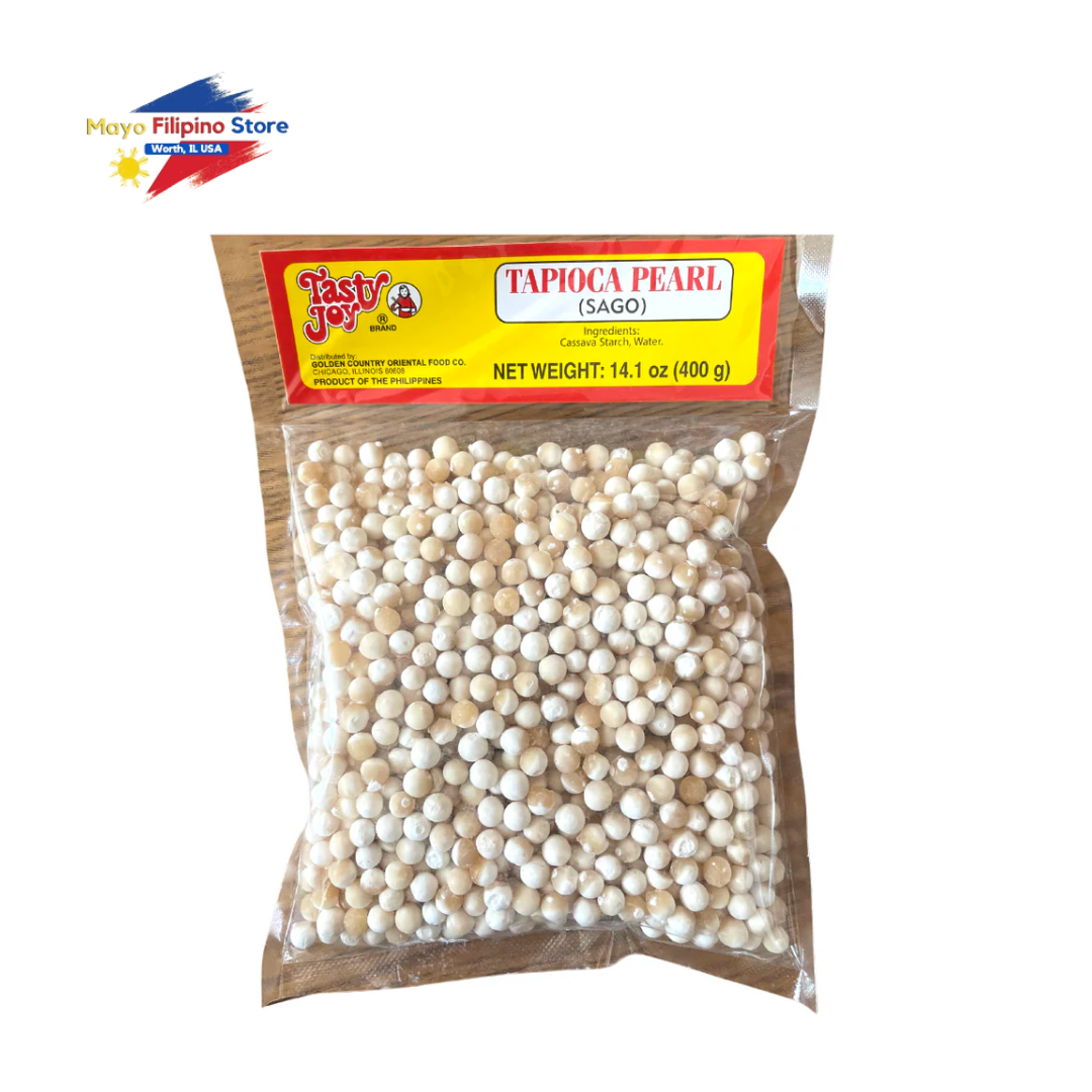 Package of Tasty Joy tapioca pearls with a visible brand logo on a white background