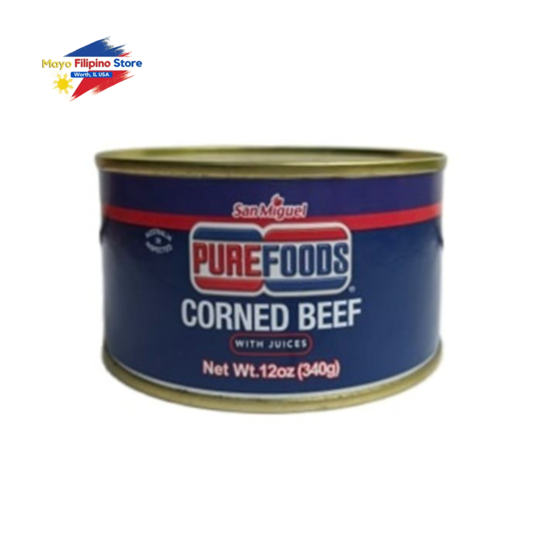 Can of Purefoods Corned Beef with San Miguel logo on a white background
