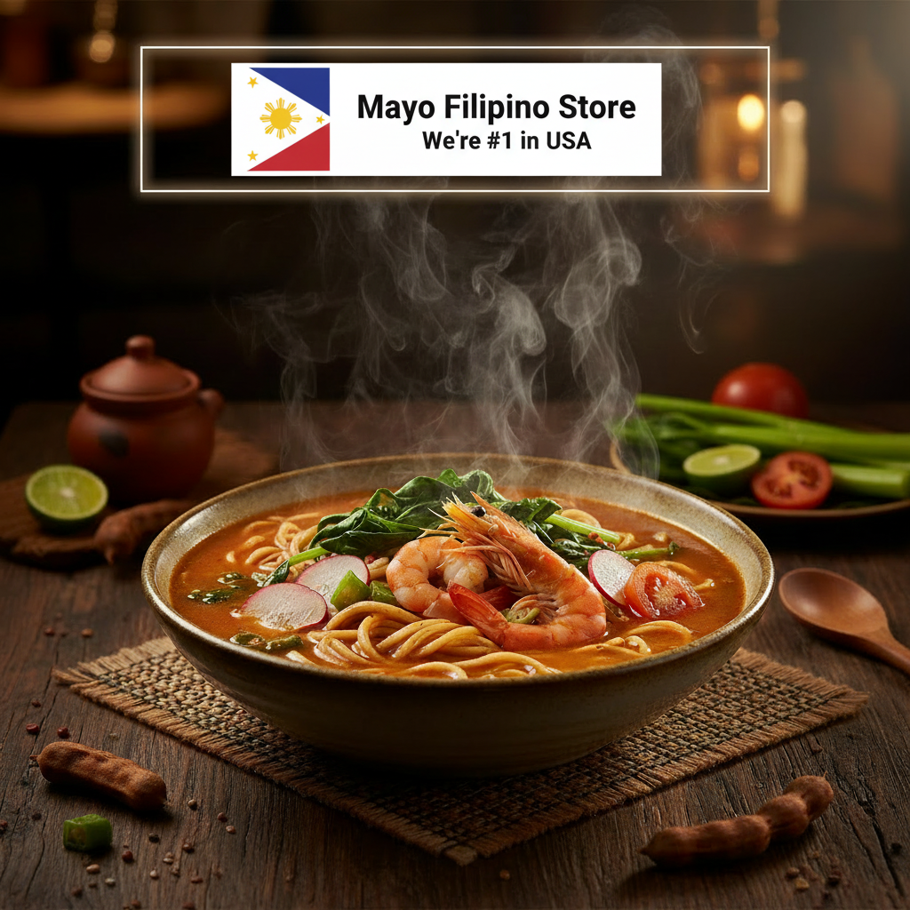 Cup of Sinigang Ramen with branding on a white background