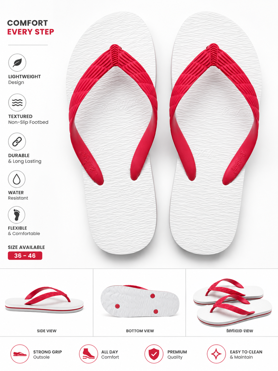 Beach Walk Tsinelas from Pilipinas White with Red Straps Size 7 to 8