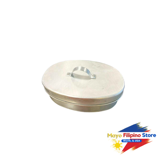 Round metal lid with handle on a white background, featuring the Mayo Filipino Store logo.