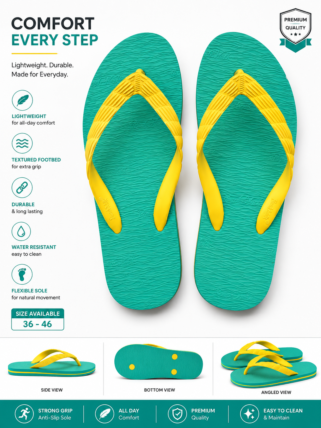 Beach Walk Tsinelas from Pilipinas Green with Yellow Straps Size 8 to 9