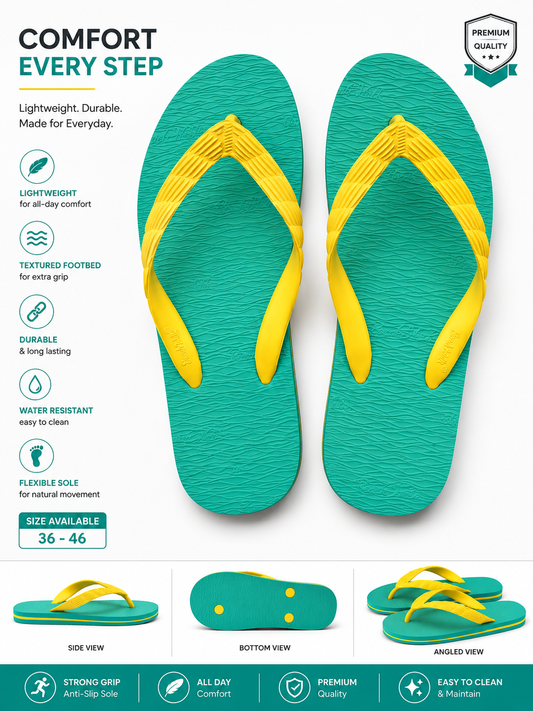 Beach Walk Tsinelas from Pilipinas Green with Yellow Straps Size 8 to 9