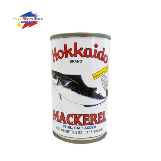 Can of Hokkaido Brand Mackerel in Oil with Salt Added on a white background