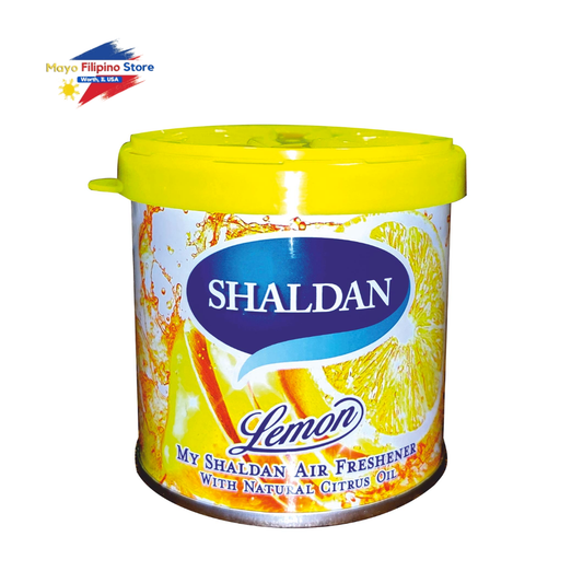 Shaldan lemon air freshener canister with a yellow lid on a white background
