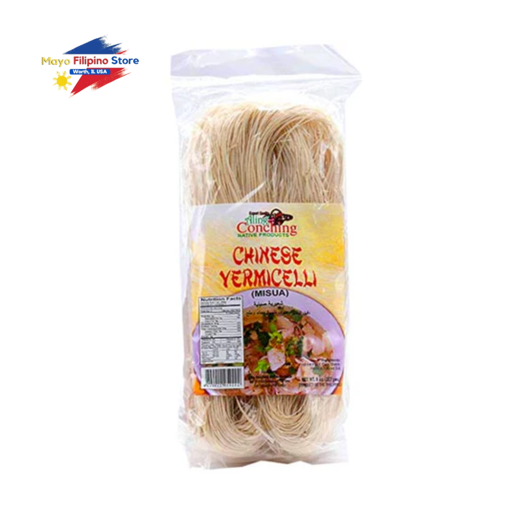 Packaged Chinese vermicelli noodles with a label on a white background