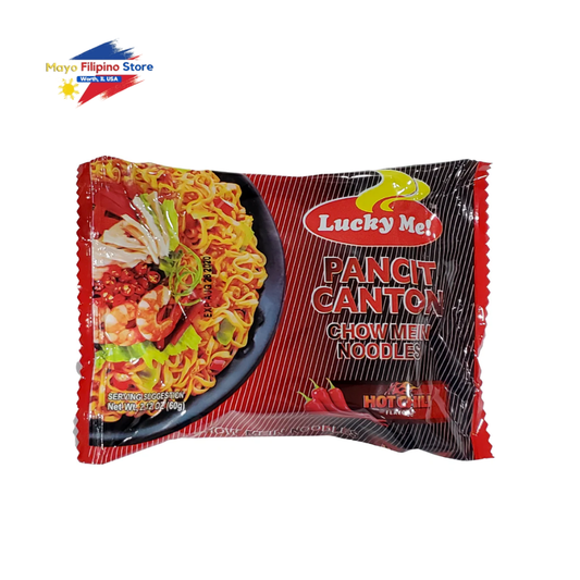 Packaged noodles with Lucky Me! branding on a white background