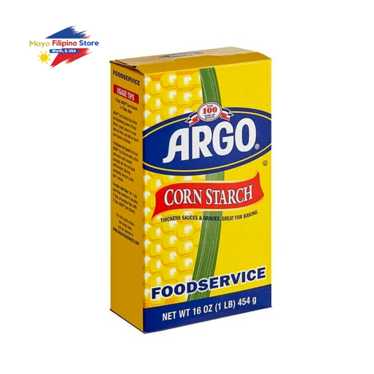 Box of Argo corn starch thickens sauces and Gavies great for Baking on a white background Food Service 454g
