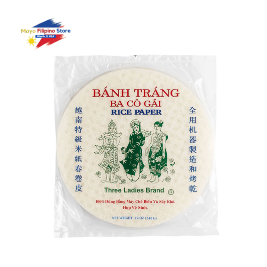 Three Ladies Brand rice paper package with decorative design on a white background