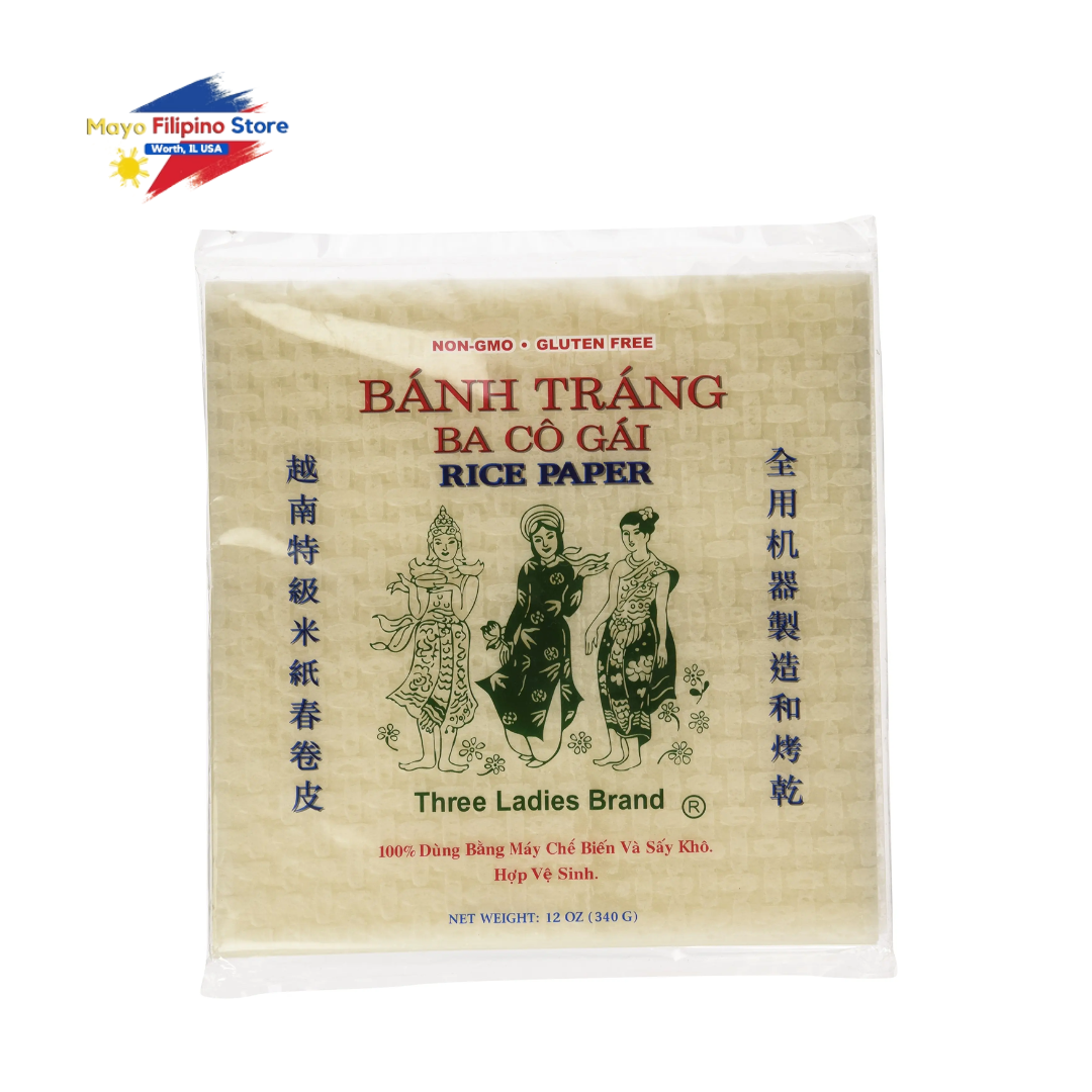 Paper Rice Wrapper Logo Rice Paper Wrapper 12oz (three ladies brand) – Mayo Filipino Store