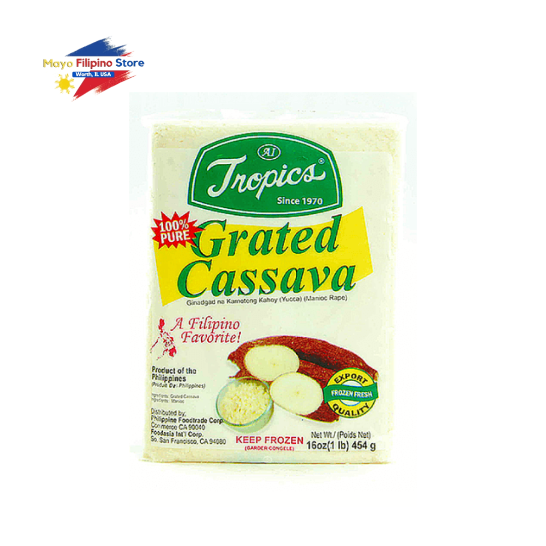 Packaging of Tropics Grated Cassava on a white background