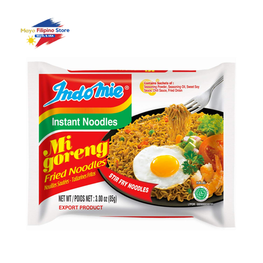 Indomie Mi Goreng Fried Noodles packaging with a colorful label on a white background