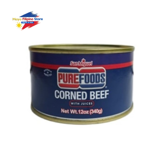 Can of Purefoods Corned Beef with San Miguel logo on a white background