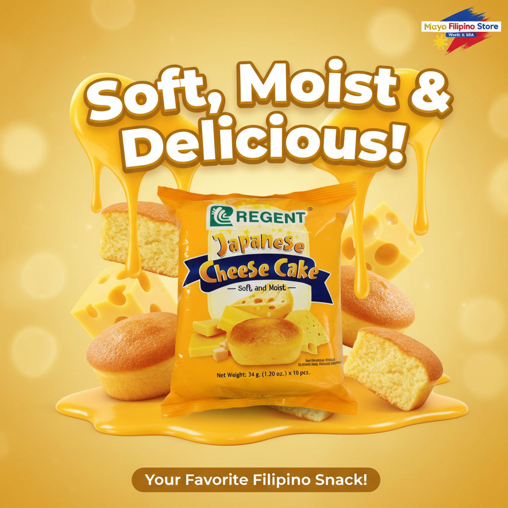 Regent Japanese Cheese Cake package on a white background with Mayo Filipino Store logo.
