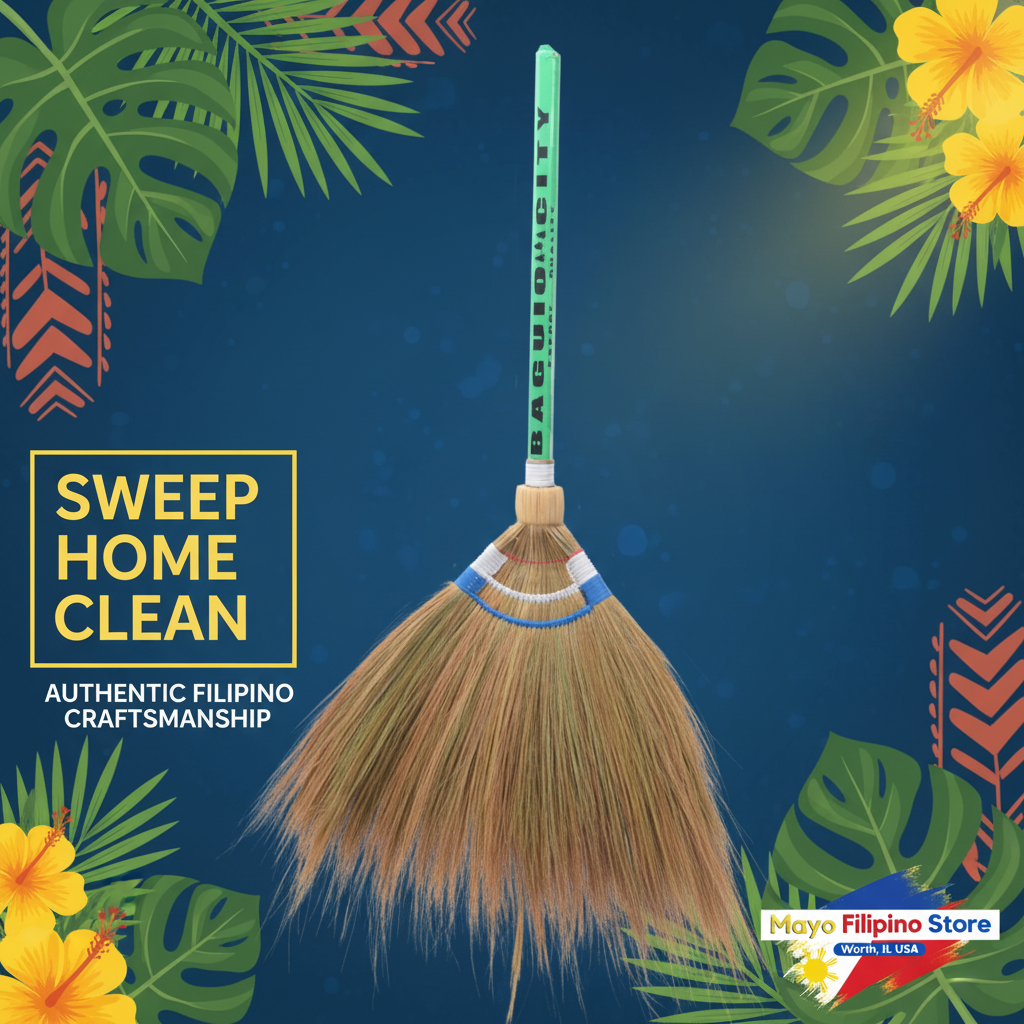 Broom with a green handle