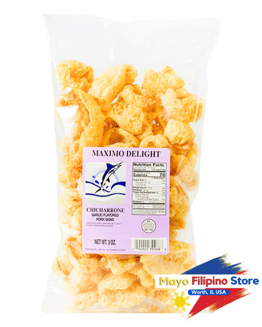 Maximo Delight Chicharrone Pork Skins Garlic Flavored 3oz 28g Purple