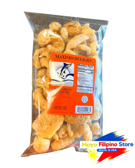 Maximo Delight Chicharrone Pork Skins Salt and Vinegar 3oz Orange